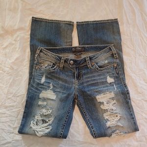 Silver lace bootcut jeans